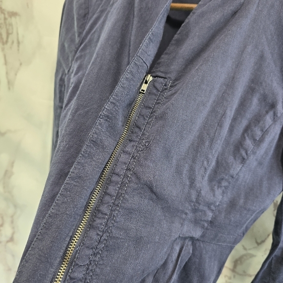 Eileen Fisher Jacket Womens Large P Organic Linen Zip Moto Blazer Navy Blue - Picture 10 of 13